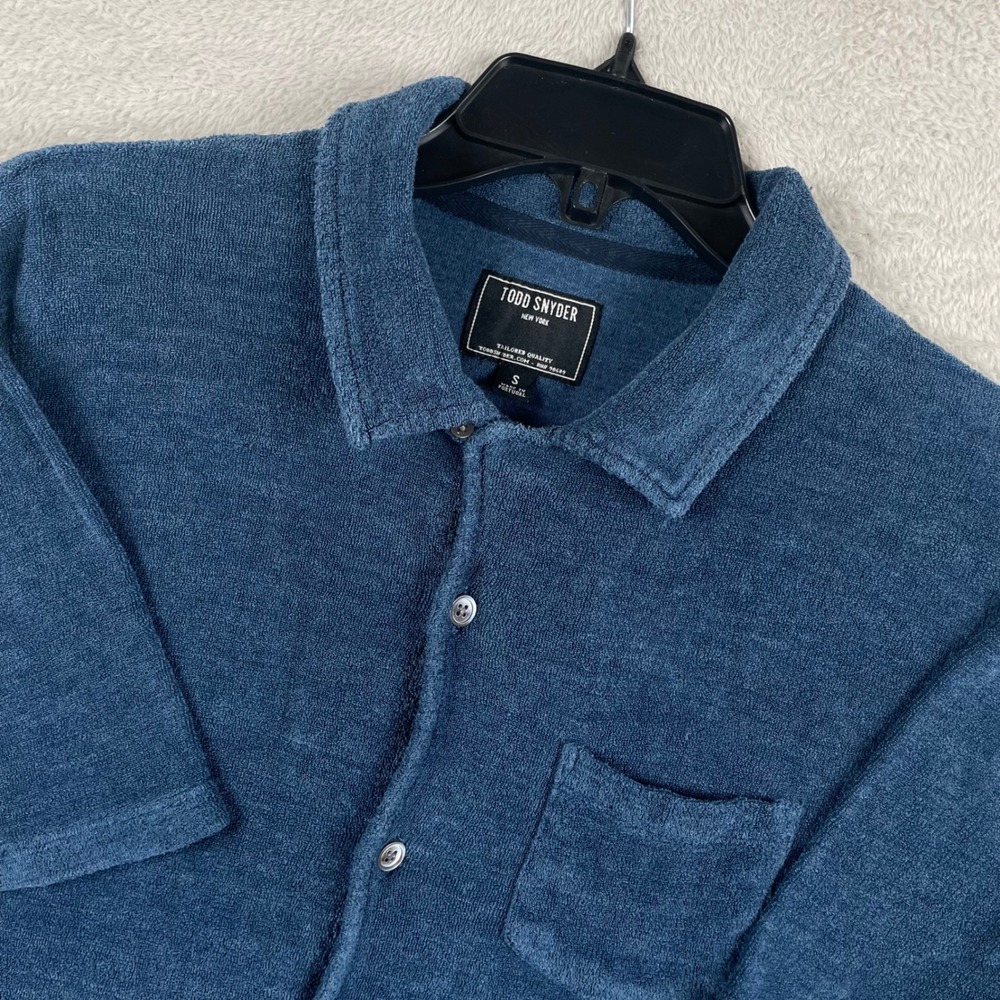 Todd Snyder Terry Cloth Shirt Mens Small Blue Pocket Short Sleeve Button Up